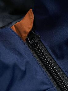 Manfinity Homme 男士长袖宽松双色字母印花连帽户外防风夹克，带抽绳，适合秋季穿着