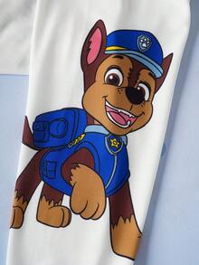 SHEIN | PAW Patrol 男童卡通狗字母印花撞色长袖连帽衫和运动裤套装，运动休闲户外风，春秋季 - 白色 - 查看 8
