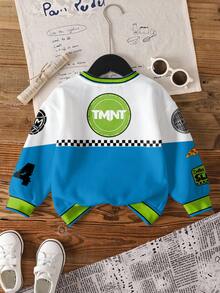 TEENAGE MUTANT NINJA TURTLES | SHEIN Áo nỉ cổ tròn in hình rùa phối màu phong cách thường ngày cho bé trai, mùa thu. - trắng - Xem 2