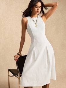 Easelle 女士休闲无袖长连衣裙 - 白色 - 查看 4