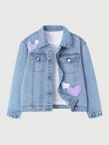 SHEIN ChillGRL Bộ đồ hai mảnh denim cho bé gái tuổi teen, hàng mới về mùa Thu/Đông, denim wash kiểu Âu Mỹ với trang trí đinh tán, áo khoác denim thời trang + quần jeans ống rộng dáng thoải mái, đa năng cho mặc hàng ngày, đi học, đi làm, dự tiệc, Halloween, thiết kế cạp trung thoải mái. - Rửa nhẹ - Xem 5