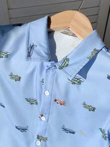 SHEIN 1 chiếc áo thun ngắn tay thoải mái, phong cách, đơn giản, đa năng, mềm mại, mát mẻ, họa tiết hoạt hình xe hơi dễ thương dành cho bé trai, thích hợp cho mùa xuân/hè. - Màu xanh lam - Xem 7