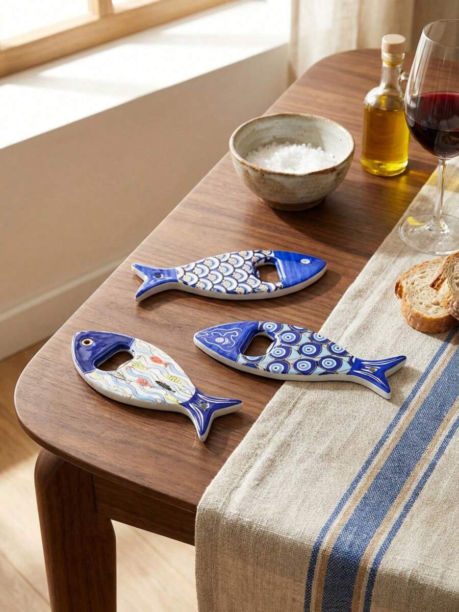 Cirelle Fish Bottle Opener Magnet - 3D Embossed & Gold Foil Fridge Magnet With Strong Hold, Functional Kitchen Decor