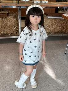 DAZY 女婴爱心印花休闲圆领短袖上衣 - 白色 - 查看 4