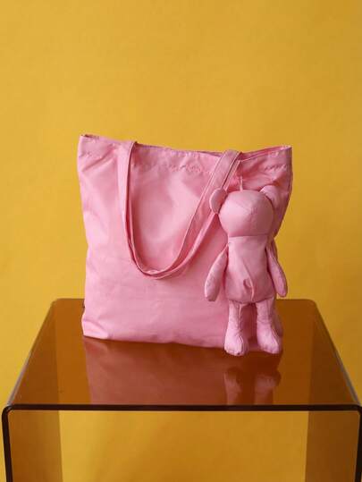 Joivida 1个可重复使用可折叠耐用时尚可爱小熊设计购物手提袋，可折叠，适合圣诞节、节日装饰，时尚爱好者日常购物旅行手提袋，礼品创意，时尚配饰，节日派对必备实用包，时尚百搭，小巧便携，轻便结实，手柄牢固，必备单品