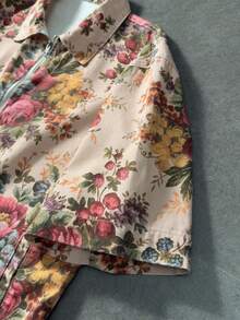 ROMWE MEN Spring/Summer Casual Graphic Men'S Floral Print Zip-Up Casual Short Sleeve Denim Jacket - Multicolor - View 5