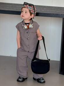 DAZY 两件套幼儿男童纯色休闲无袖背心上衣和裙子套装 - 灰色 - 查看 11