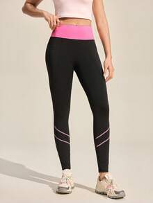 Exploreva Leggings de cintura alta a rayas para mujer para exteriores - Negro - Ver 6