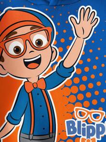 Blippi X SHEIN 男童休闲卡通图案保暖卫衣，秋冬季 - 白色 - 查看 6