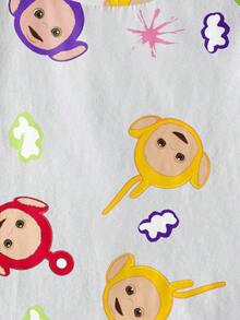 Teletubbies X SHEIN 女婴休闲卡通图案圆领短袖上衣，夏季 - 白色 - 查看 4