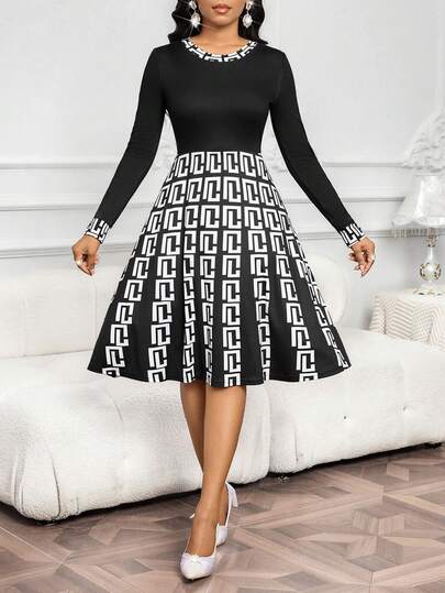 SHEIN Lady Dammode Festklänning med geometriskt tryck