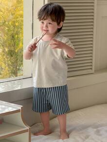 DAZY 2pcs/Set Baby Boys' Casual Round Neck T-Shirt And Shorts Pajamas Set Summer - Apricot - View 1
