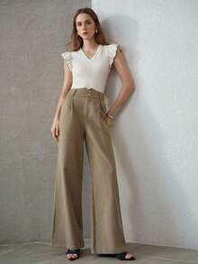 MOTF PREMIUM WOMEN'S CASUAL HIGH-WAISTED SLIMMING WIDE-LEG PANTS - Green - View 4