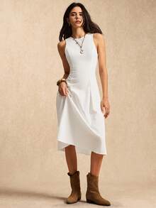 Easelle 女士休闲无袖长连衣裙 - 白色 - 查看 3