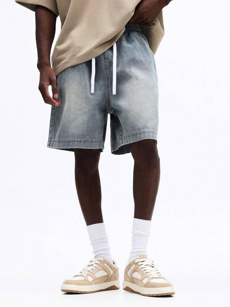 Pull On Relaxed Denim Shorts With Drawstring