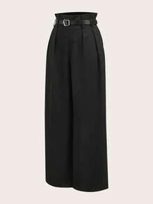 SHEIN Tall High-Waisted Retro Straight Black Trousers, Casual Daily Wear, Autumn And Winter Women's Bottoms, Business Casual Women's Wear, 90s Wear, Homecoming, Korean Fashion, Office Wear, Renaissance, Old Money Style, Prom, , Goth, , Festival,New Year,Valentine - Black - View 10