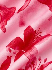 SHEIN MOD Plus Size Women's Rose Pink Floral Print Maxi Dress Ruched Waist Flared Hem Spaghetti Strap Dress,Semi Formal Dress,Elegant Tea Party Dress,Flowy Cruise Women Outfits/Valentine's DaySpring/Summer Holiday Party Outfits & New Year Outfits.Spring And Summer Vacation Outfits.Spring And Summer In Bohemia - Multicolor - View 4