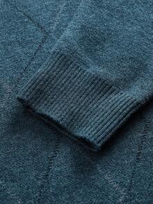 Officeau 男士加厚V领提花毛衣，休闲商务通勤长袖套头衫，秋冬季针织上衣 - 青碧色 - 查看 4