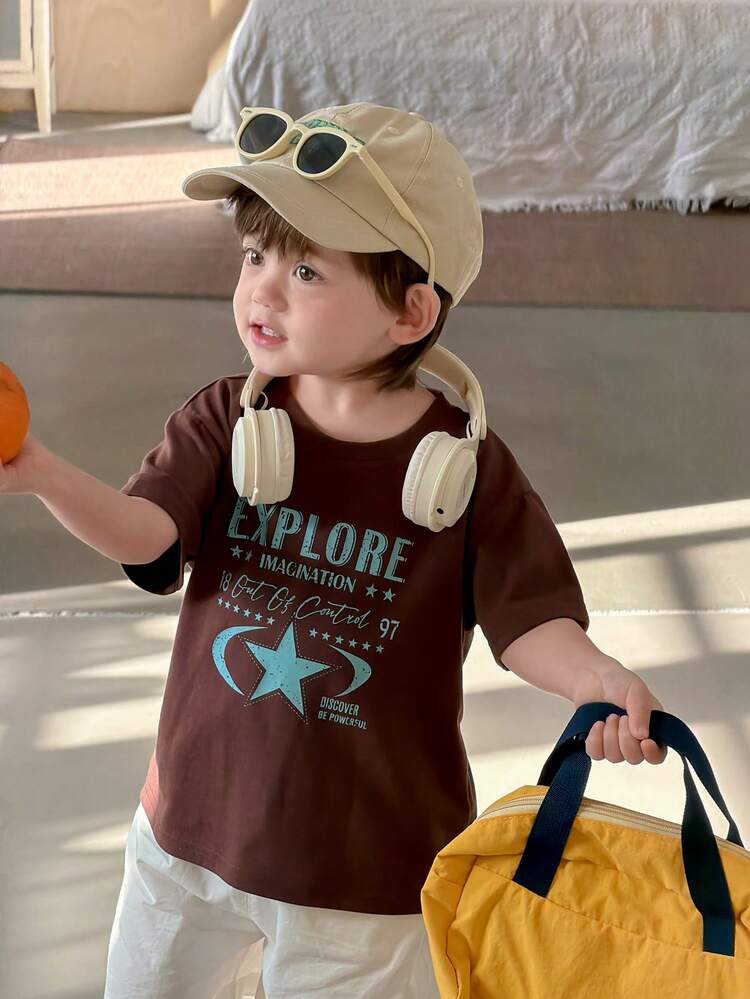 Toddler Boys' Casual Street Style Round Neck Short Sleeve Top