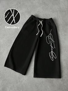 PAVTROS Men's Street-Style Popular INS Matching FREEDOM Embroidered Outdoor Music Festival Nightclub Boyfriend/Husband Gift Anniversary Gift Loose Fit Light Grey Sweatpants - Black - View 8