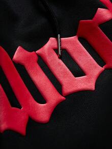 PAVTROS 男士字母火焰图案圆领短袖T恤短裤套装；男士嘻哈短裤两件套；男士火焰短裤两件套；男士休闲字母印花短袖T恤短裤套装 - 黑色 - 查看 6