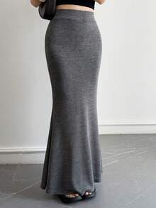 DAZY Women's High Waist Striped Mermaid Casual Skirt - Light Grey - View 5