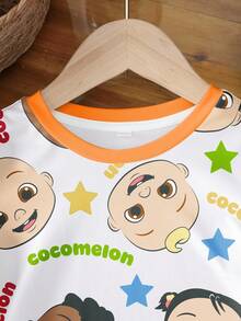 CoComelon X SHEIN Baby Boy Cartoon Figure Graphic Short Sleeve Top - White - View 3
