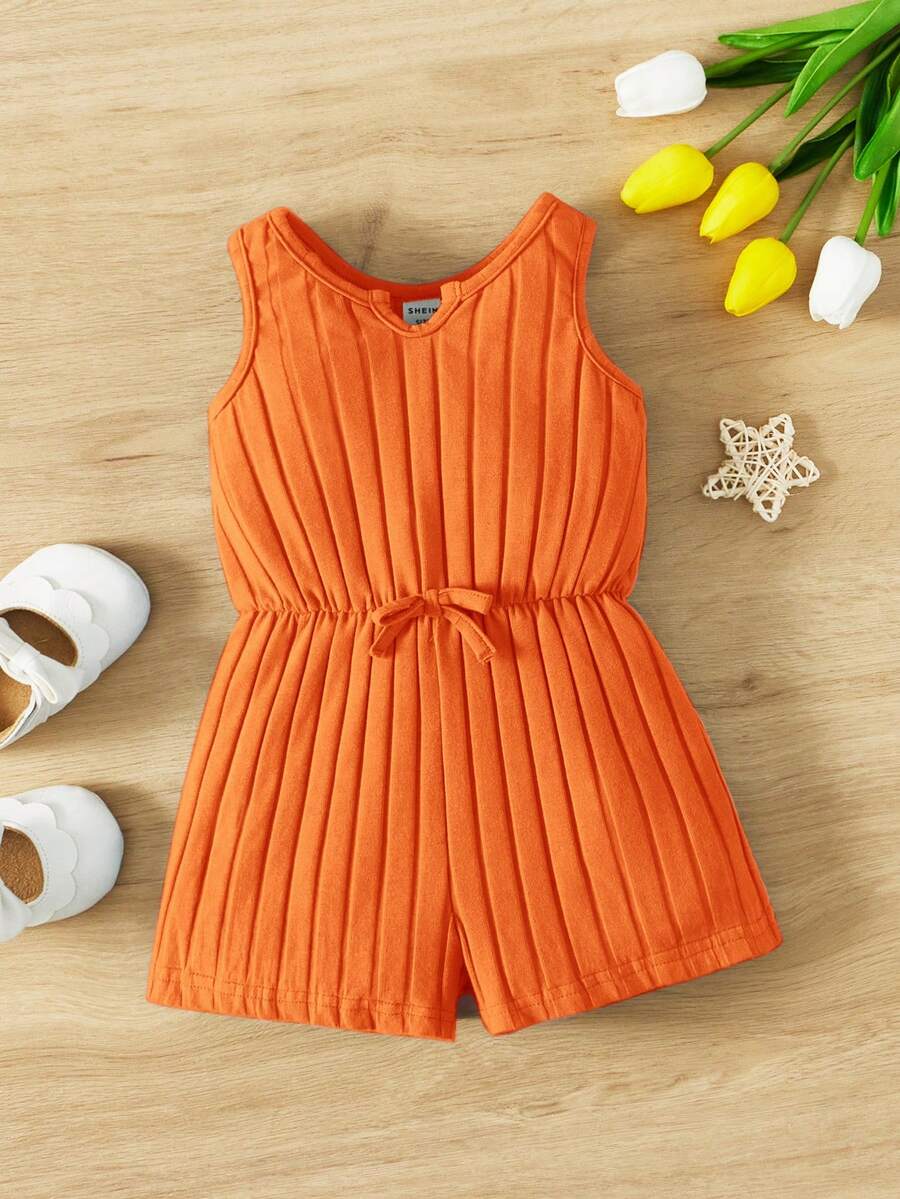 SHEIN Baby Girl Cute Loose Casual Comfortable Romper, Summer - Orange - View 1