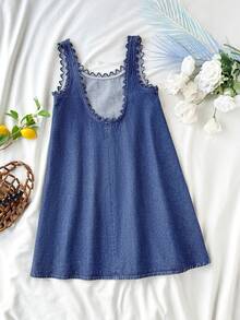 Comfortcana Vestido cropped jeans casual feminino - Lavagem escura - Ver 2