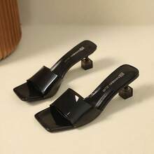 Sandalias de tacón fino con punta cuadrada y tira única, de cristal francés, para mujer; nuevas sandalias transparentes de tacón alto para mujer - Negro - Ver 5