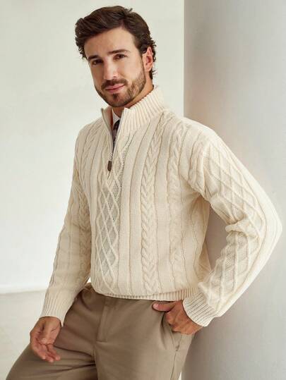 Manfinity CityGents Men's Casual Solid Color Knit Sweater, Autumn/Winter