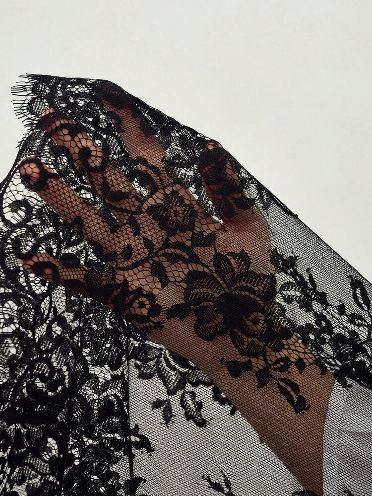 WOMEN'S SATIN & LACE PATCHWORK CONTRAST COLOR SKIRT