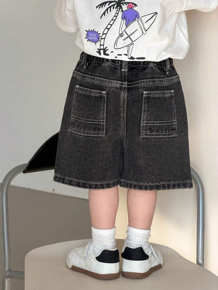Baby Boys' Loose Korean Style Pocket Washed Denim Shorts Summer