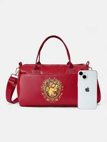 HARRY POTTER X SHEIN 1 chiếc túi xách tay, thích hợp cho sinh viên đại học, đi làm, mua sắm, hoạt động ngoài trời. - Màu Hồng Tươi - Xem 3