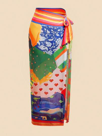 Travachic 女士全印花裹身系带休闲度假纱笼裙