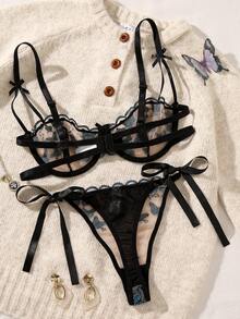 2pcs Women's Underwear Set With Underwire, Sexy Embroidery