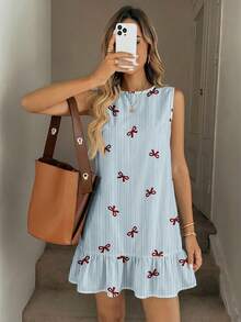 Easowa Women's Striped Bow Print Mini Dress, Suitable For Spring/Summer Summer Casual Dress Light Blue Summer Dress - Multicolor - View 1