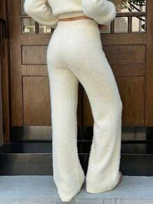 SHEIN EZwear Quần nỉ nữ màu trơn, cạp chun, thích hợp cho mùa thu/đông. - Màu be - Xem 2