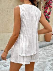 SHEIN 两件套孕妇V领纽扣开衩吊带背心和短裤休闲套装