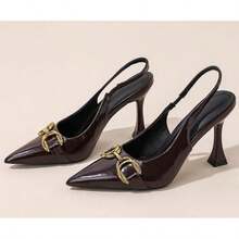 Zapatos de mujer de punta afilada y tacón fino, zapatos de tacón elegantes, sandalias cerradas por delante y abiertas por detrás, zapatos de estilo francés retro, zapatos de salón, zapatos Mary Jane - Burdeos - Ver 5