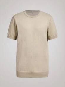 Officeau 男士休闲纯色短袖套头针织衫，春夏款 - 卡其色 - 查看 2