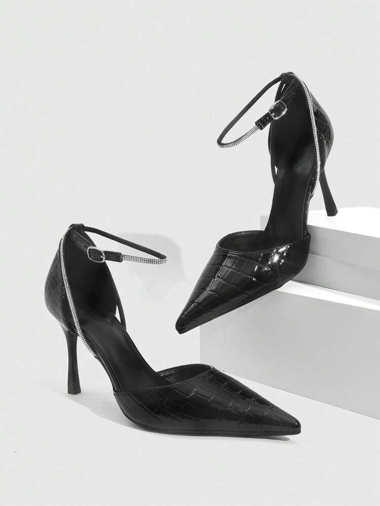 CUCCOO SZL Sexy Fashion Pointed Toe Women's Stiletto High Heel Rhinestone Chain Sexy Party Nightclub Ladies High Heel Hollow Out Pumps