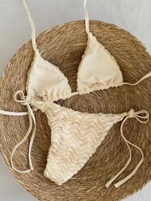 Swim Vcay 2pcs/Set Women's Sexy Random Leopard Print Spaghetti Strap Backless Side Tie Bikini Set Set, Spring/Summer 2026 Crochet Bikini Crochet Bikini Set Textured Bikini String Bikini Set