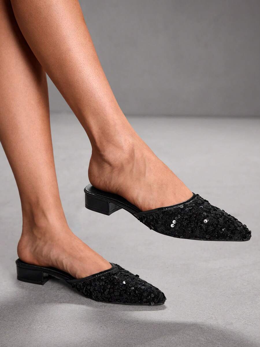 CUCCOO SZL Fashion Shiny Women's Shoes Backspace Design Banquet Party Women's Shoes Spring Shoes - Black - View 1
