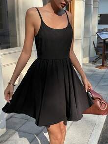 Livesso Black Spaghetti Strap Beach Vacation Mini Dress For Women Summer - Black - View 5