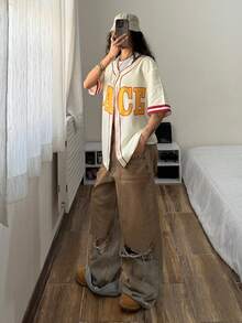 StreetHx قميص نسائي كاجوال بطباعة حرفية فضفاض بأكمام قصيرة - أصفر - مشاهدة 5