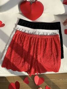 Comfortcana Plus Size Women Valentine's Day Elastic Waist Lace Shorts White Lace Shorts Black Lace Shorts Red Lace Shorts - Multicolor - View 5