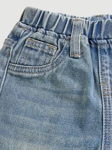 SHEIN Toddler Boys' Loose Straight Leg Dark Blue Denim Pants - Light Wash - View 3