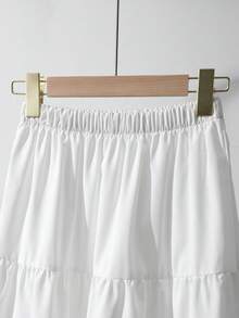 Girls' White Umbrella Skirt With Voluminous Hem, Long Length, Minimalist Japanese Style, Elegant Ruffled Hem, Versatile A-Line Skirt - White - View 5