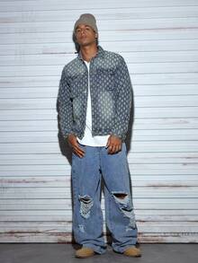 Modcrash 男士复古街头风美式长袖牛仔夹克，小众，秋季款 - 中等水洗藍 - 查看 1